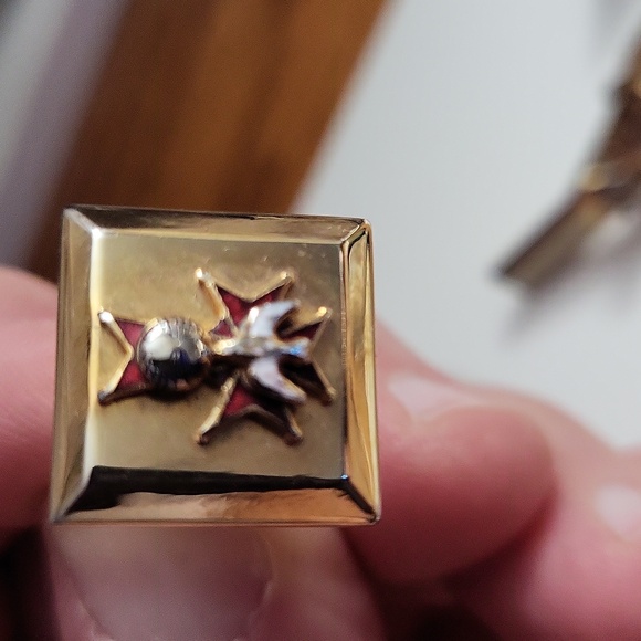 Maltese Cross Gold Tone and Silver Tone Cufflinks and Tie Clip Set